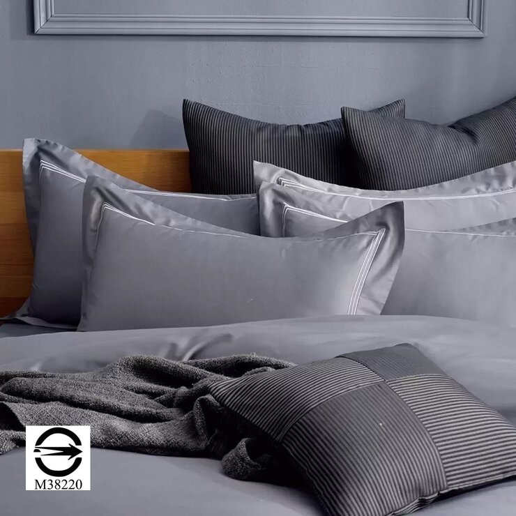 La Belle 雙人300織純棉刺繡被套床包 4件組 150公分 X 186公分 爵士灰