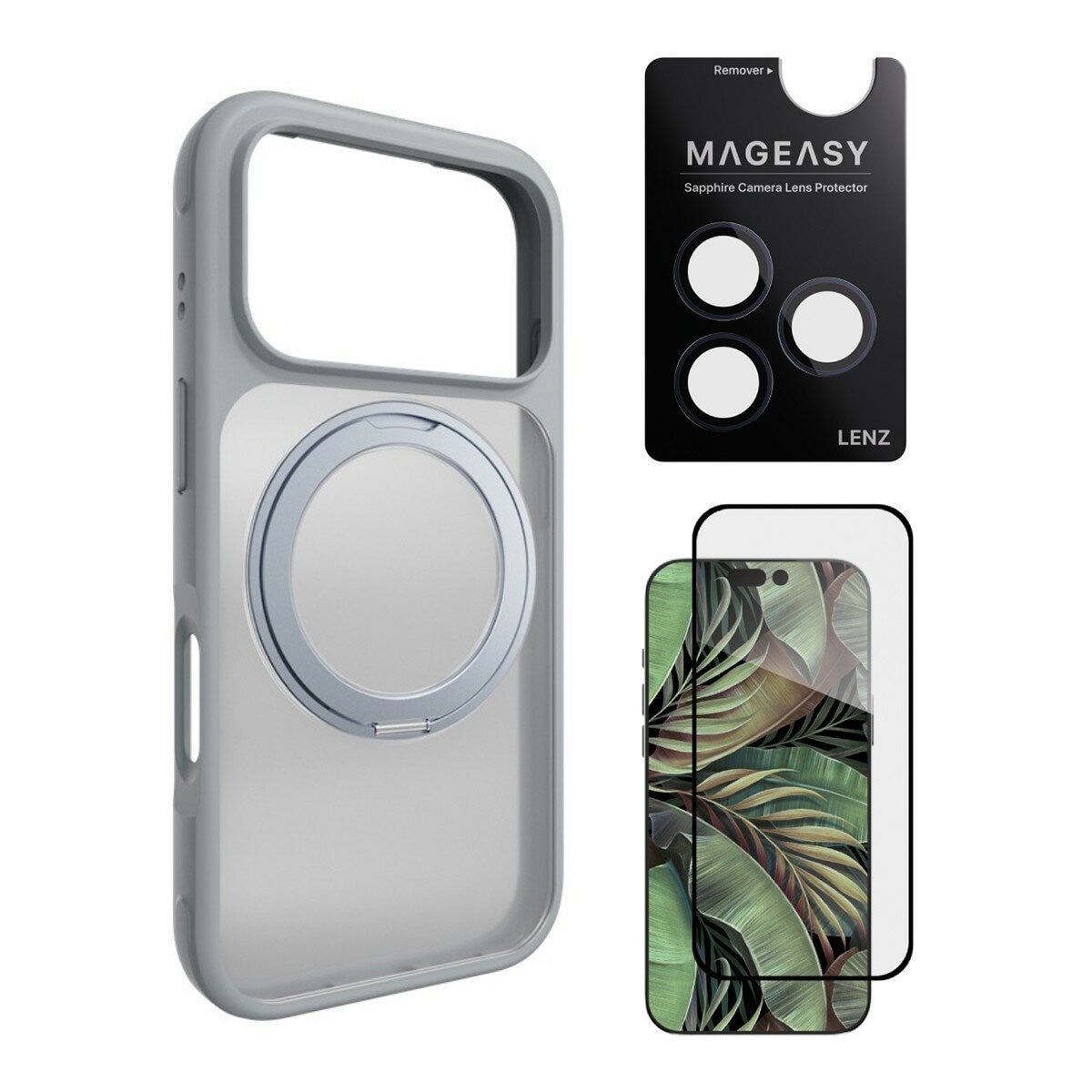 MAGEASY MagStand 360 M Pelindung Anti-Terminal Magnet dan Gantungan Tali untuk iPhone 17 Pro (Mist) + Lenz (Midnight) + Vetro 9H Tempered Glass Screen Protector