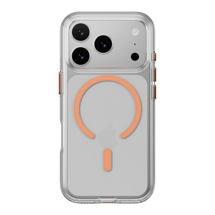 MAGEASY Bright M 不發黃軍規磁吸透明殼 iPhone 17 Pro(珊瑚磁圈) + 鏡頭保護貼Lenz(珊瑚) + Vetro 9H 鋼化玻璃保護膜