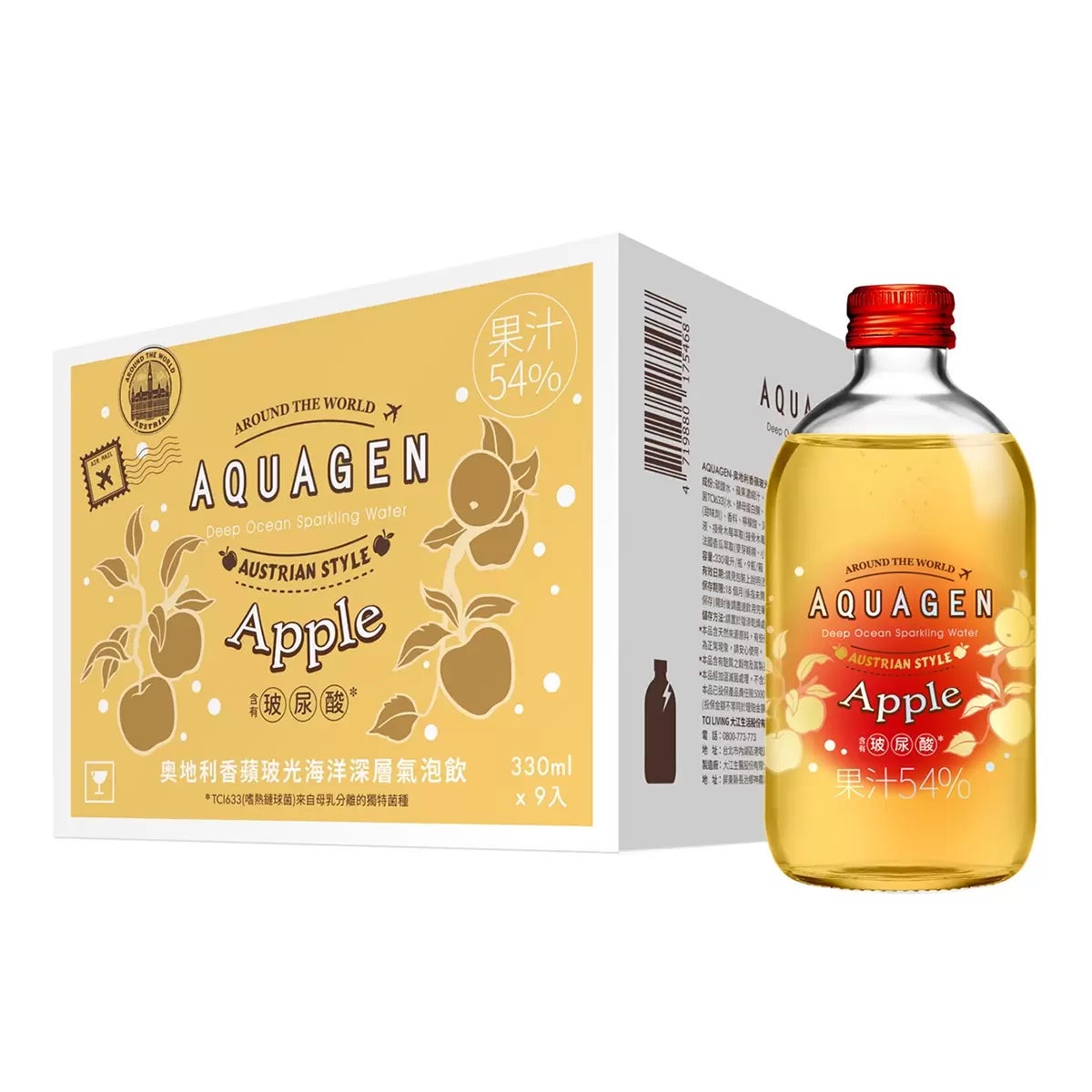 AQUAGEN 奧地利香蘋玻光海洋深層氣泡飲 330毫升 X 9瓶 商品圖 1
