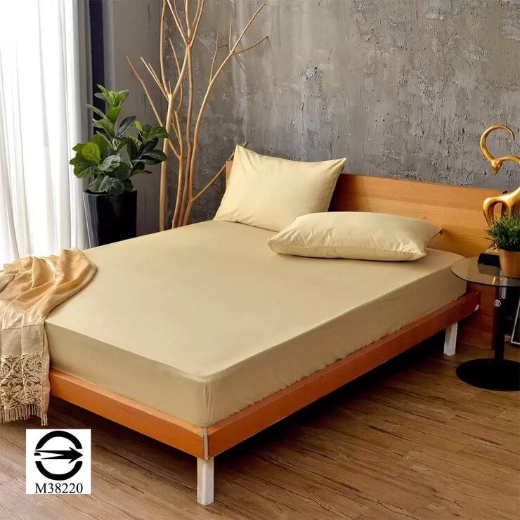 La Belle 雙人加大 200織純棉素色床包枕套 3件組 180公分 X 186公分 金