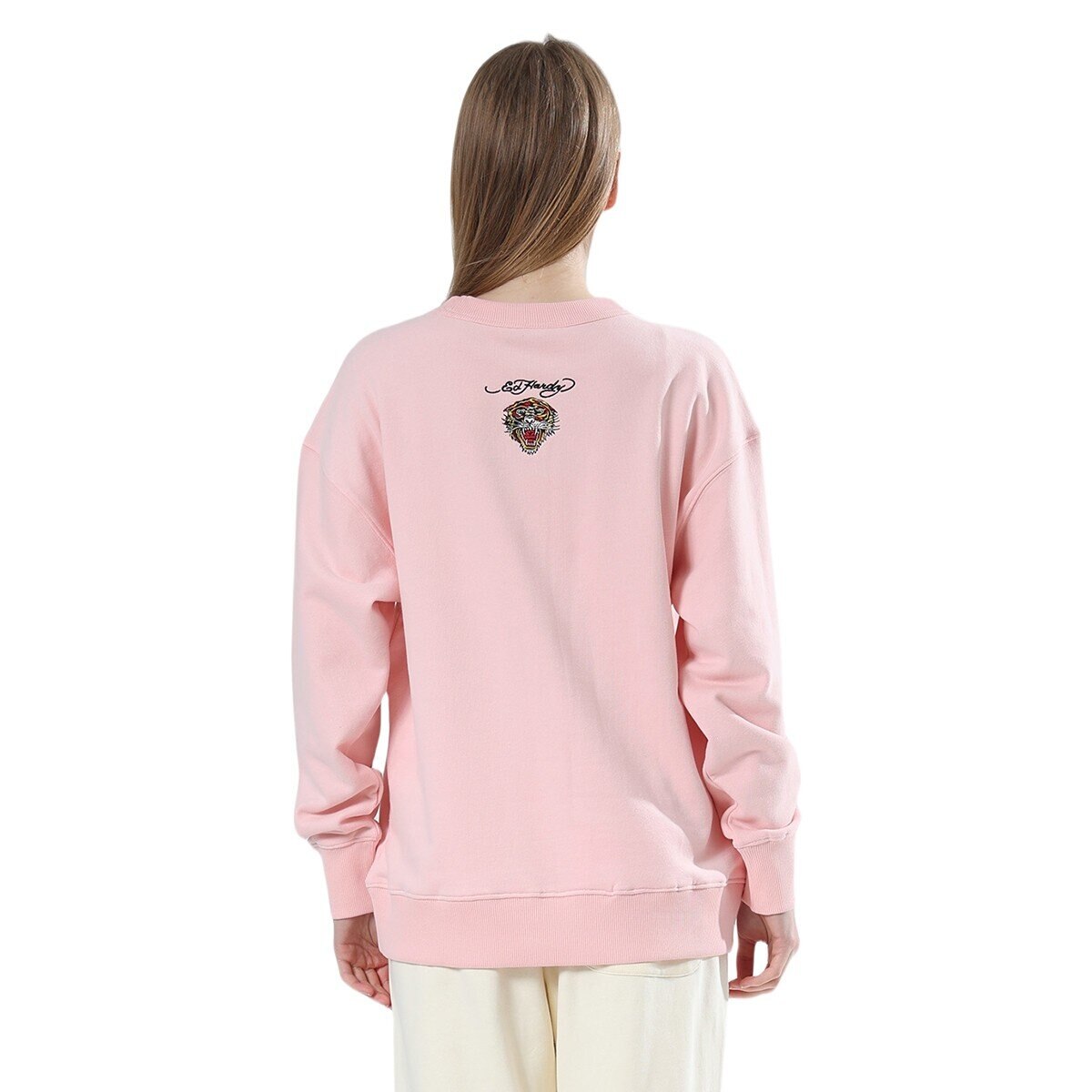 Ed Hardy 女刺繡圓領長袖上衣