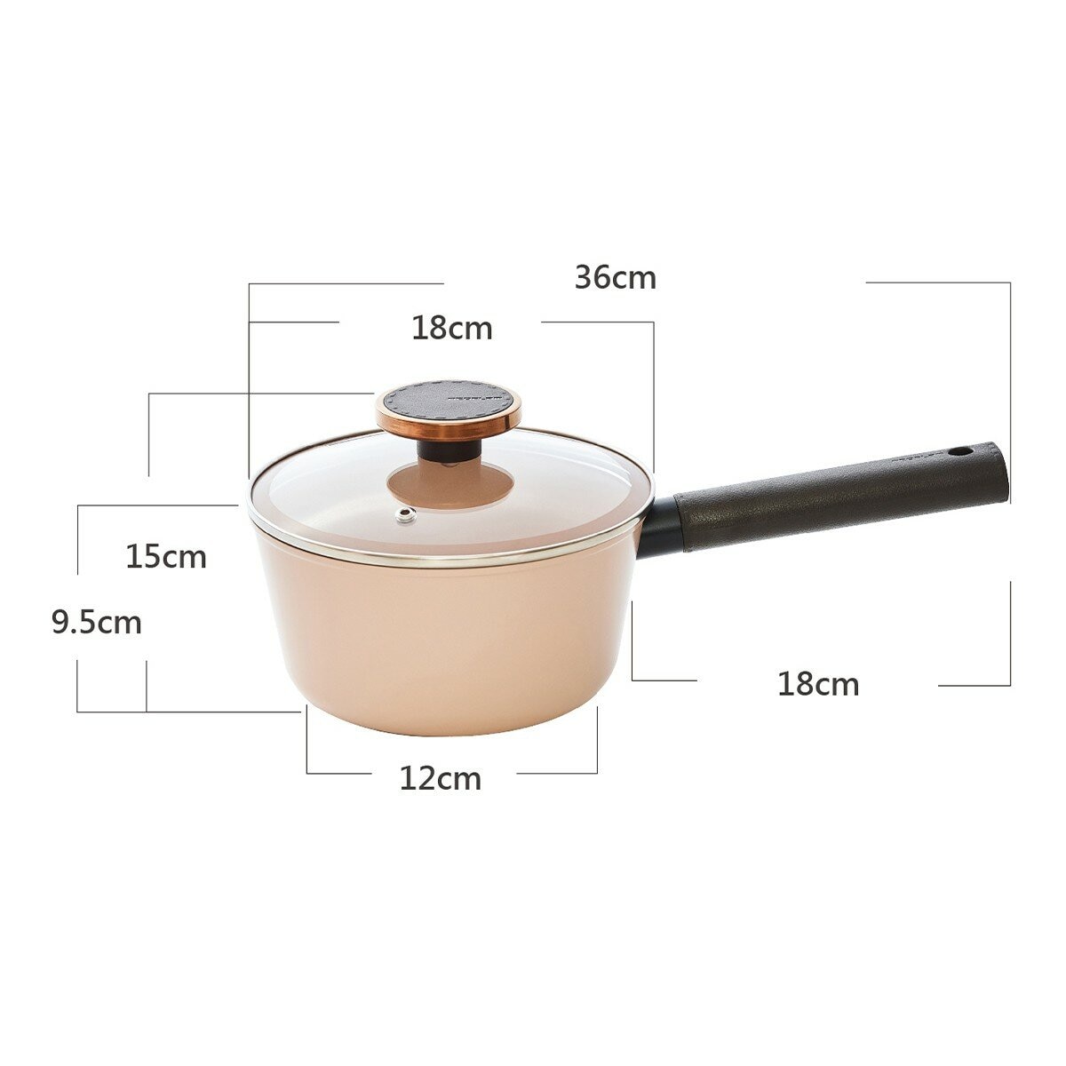 Neoflam Mystery系列 不沾陶瓷塗層單柄湯鍋 含玻璃上蓋 18公分 1.8公升