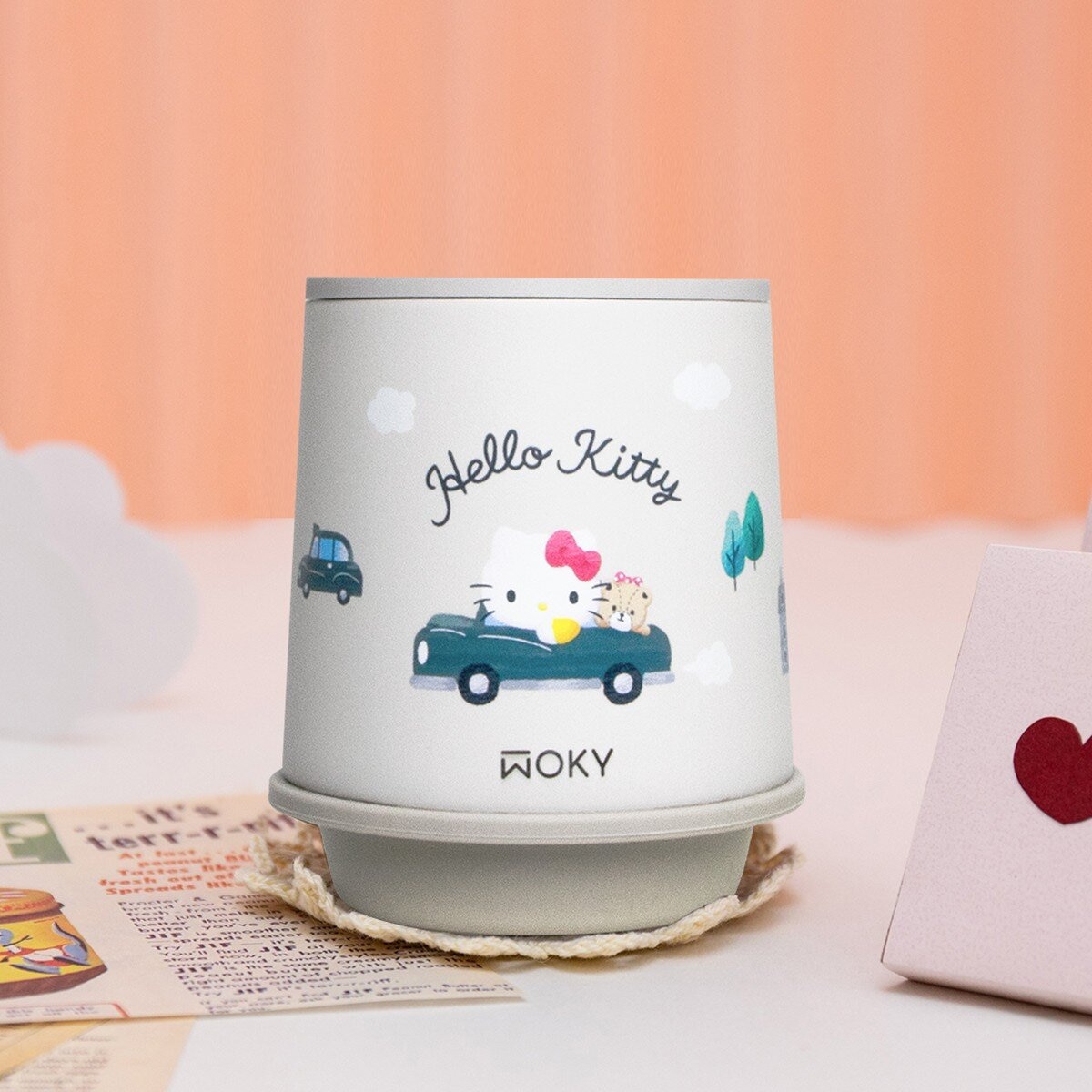 WOKY 沃廚 吸管隨行杯 600毫升 橡白 / 三麗鷗 咖啡保溫杯250毫升 Hello Kitty