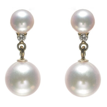Tokyo Pearl 0.02克拉 18K黃K金 4.0公釐 - 6.5公釐 Akoya珍珠鑽石耳環