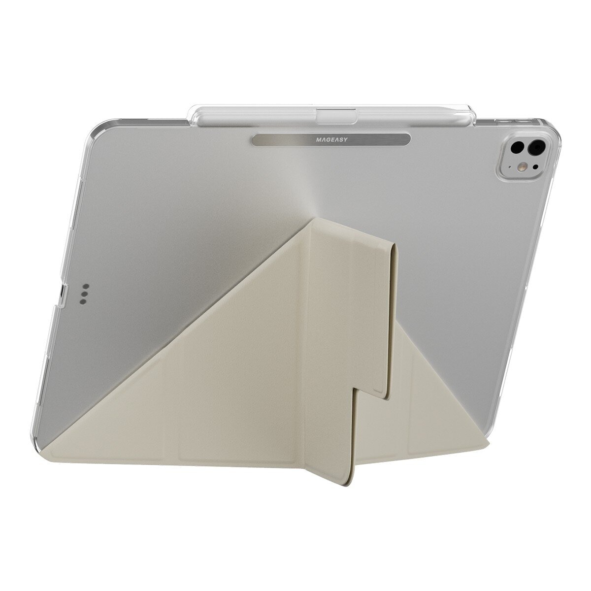 MAGEASY Facet 全方位支架透明背蓋保護套 (筆槽款) 適用於 2024 iPad Pro 13吋 星光白