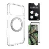 MAGEASY MagStand 360 M 磁吸旋轉支架防摔手機殼 iPhone 17 Pro Max(透明) + 鏡頭保護貼Lenz(炫彩) + Vetro 9H 鋼化玻璃保護膜