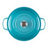 Le Creuset 雙耳圓形鑄鐵鍋 含鋼頭鍋蓋 28公分 加勒比海藍