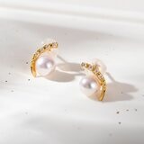 Tokyo Pearl 18K黃K金 5.5公釐 - 6.0公釐 Akoya 珍珠鑽石耳環