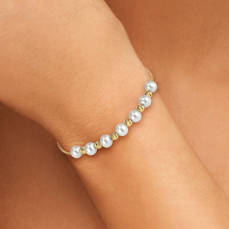淡水珍珠手鍊 14K黃K金 6公釐-7公釐
