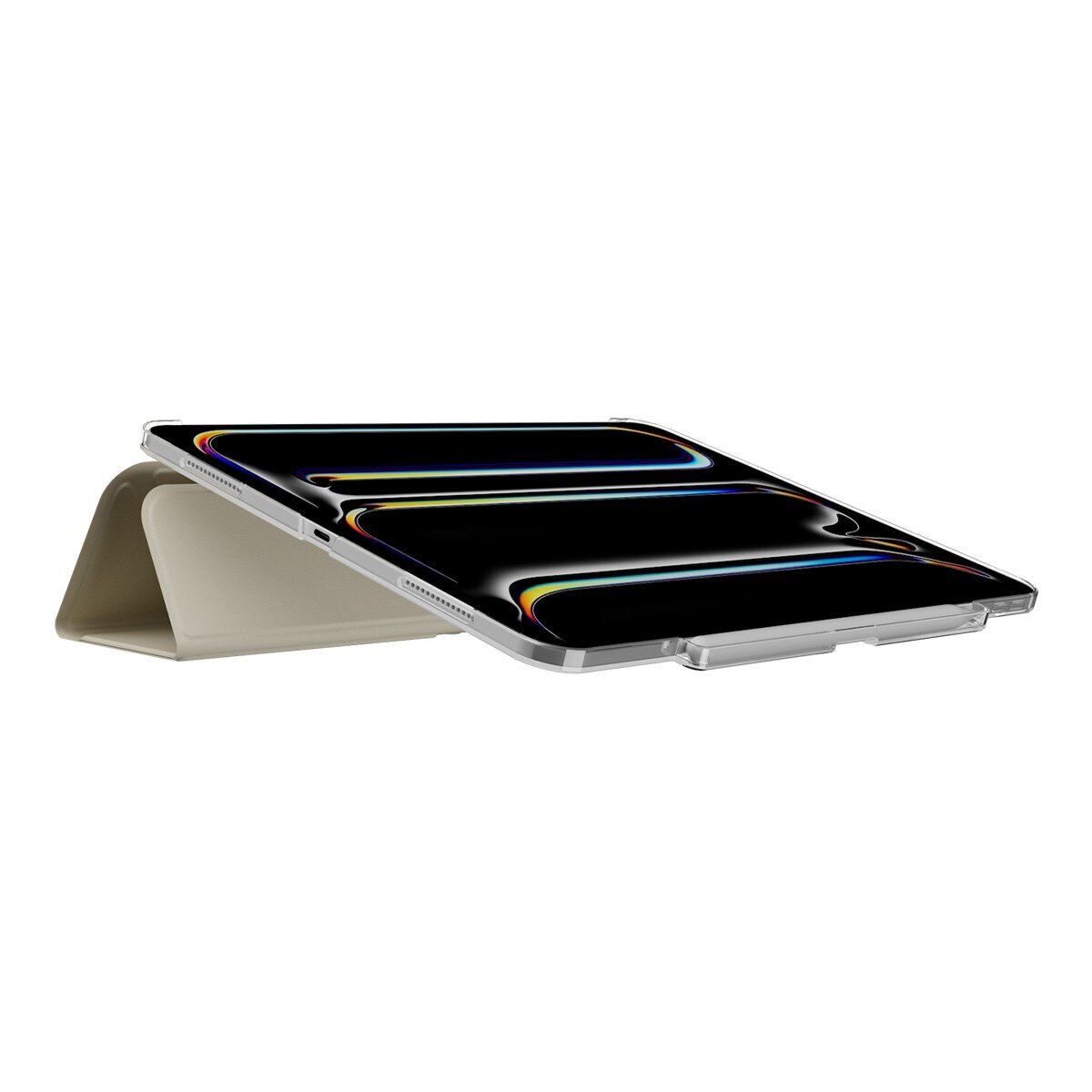 MAGEASY Facet 全方位支架透明背蓋保護套 (筆槽款) 適用於 2024 iPad Pro 13吋 星光白