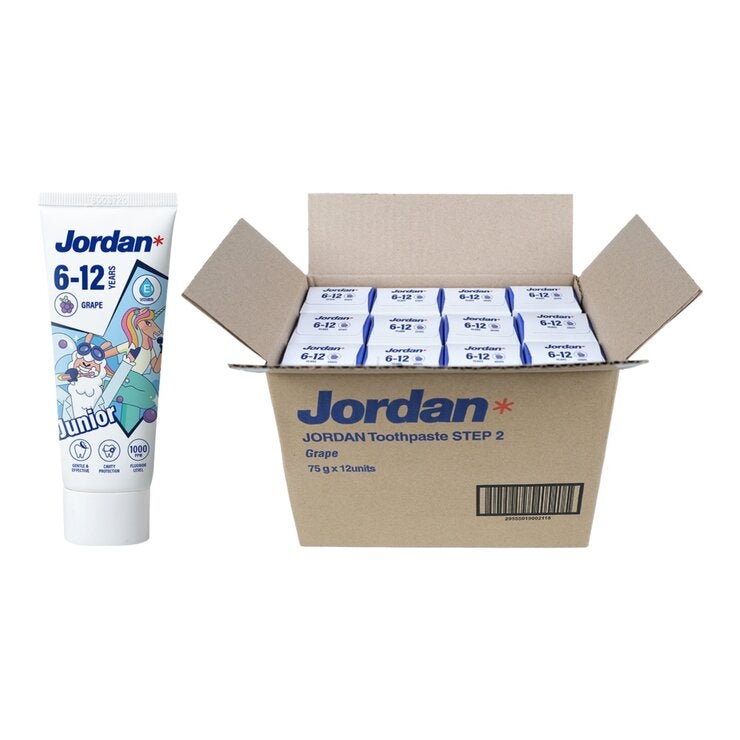 Jordan 6-12歲 兒童分齡含氟牙膏 含氟1000ppm 葡萄口味 75公克 X 12入