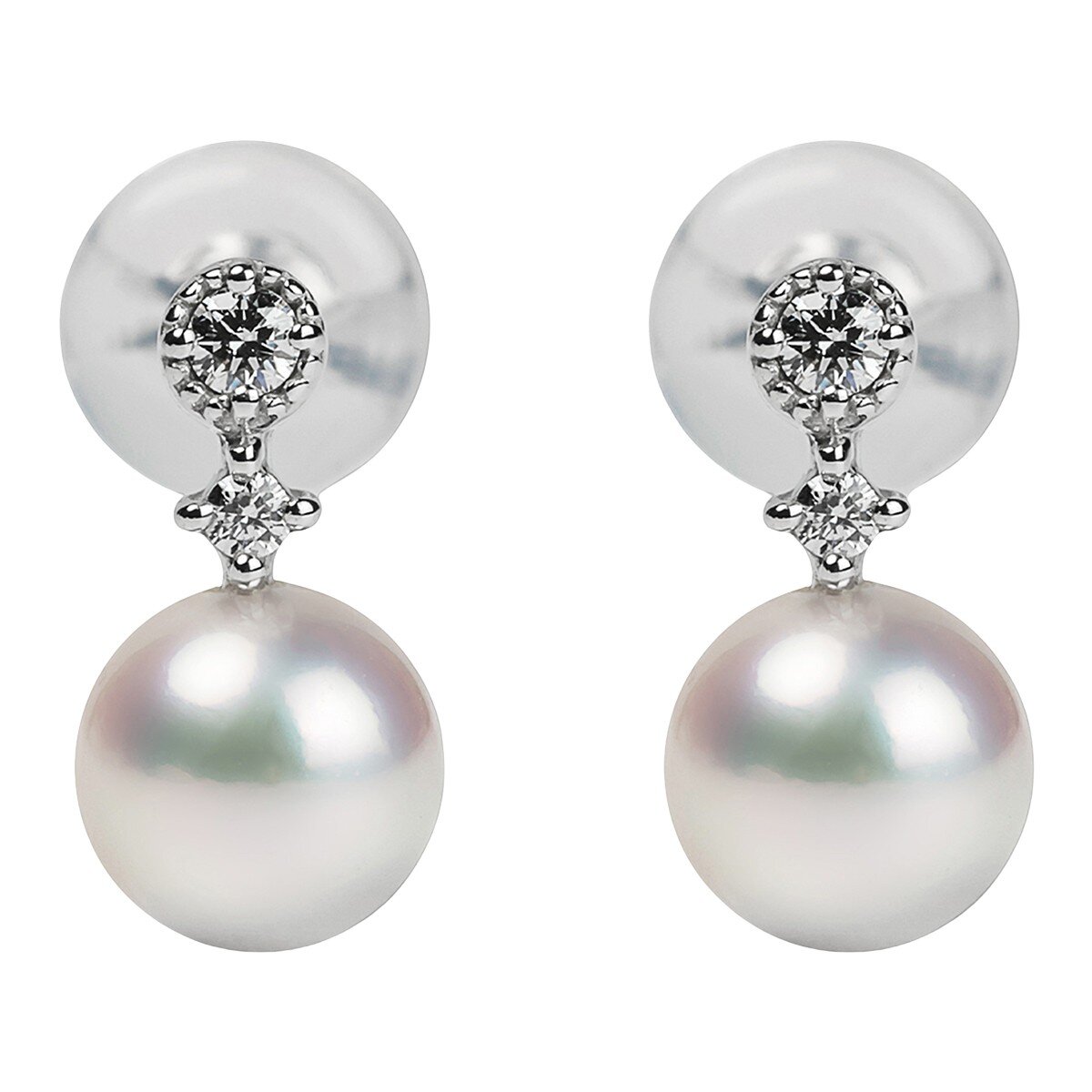 Tokyo Pearl 18K白K金 5.0公釐 - 5.5公釐 Akoya 珍珠鑽石耳環