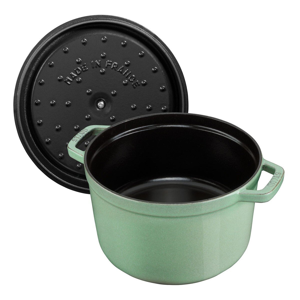 Staub 雙耳圓形鑄鐵深湯鍋 含鋼頭鍋蓋 24公分 晨露綠