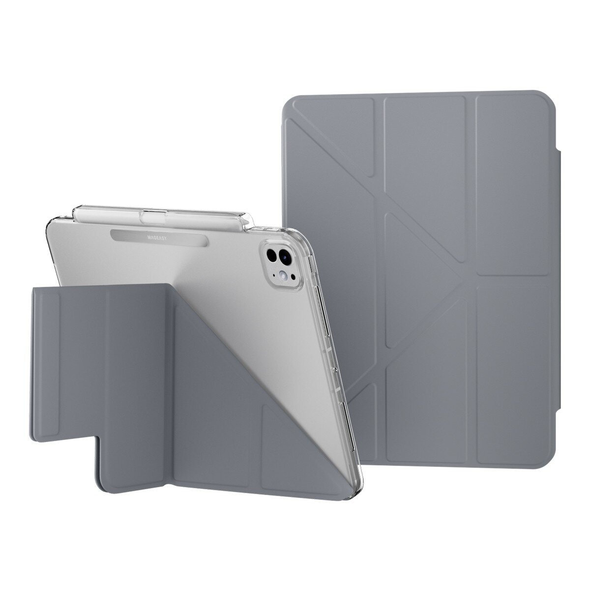 MAGEASY Facet 全方位支架透明背蓋保護套 (筆槽款) 適用於 2024 iPad Pro 11吋 阿拉斯加藍