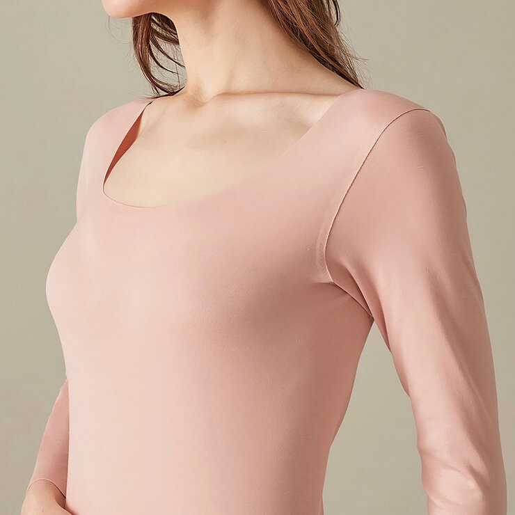 郡是 女有機棉發熱長袖衛生衣 粉紅