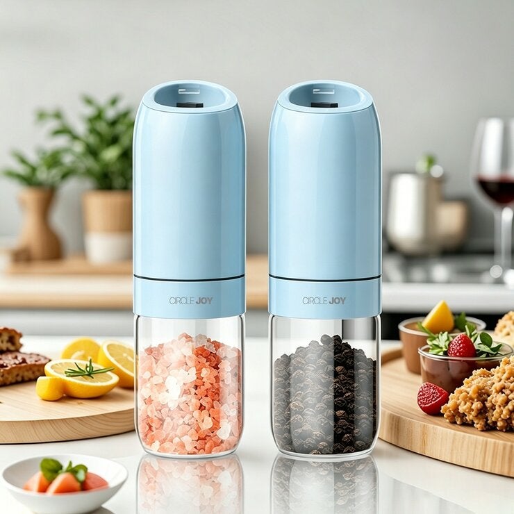 Circle Joy 不鏽鋼電動調味料研磨機 2件組 淺藍 Circle Joy 不鏽鋼電動調味料研磨機 2件組 淺藍