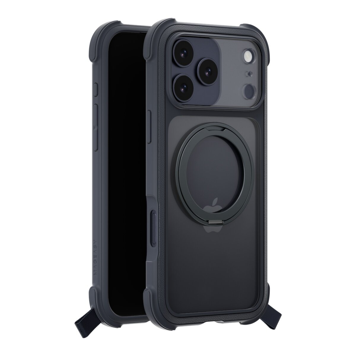 MAGEASY Odyssey Stand M 超軍規防摔磁吸支架手機殼 iPhone 17 Pro Max(皮革午夜) + 鏡頭保護貼Lenz 鈦合金(迷霧鈦) + Vetro 9H 鋼化玻璃保護膜