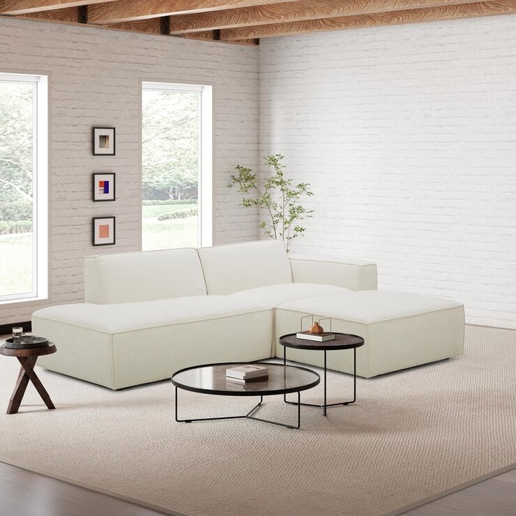 Aiden & Ivy 布面可移動式沙發附腳凳 米