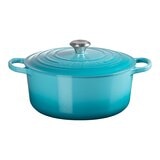 Le Creuset 雙耳圓形鑄鐵鍋 含鋼頭鍋蓋 28公分 加勒比海藍
