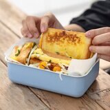 SWANZ 天鵝瓷 不沾石墨烯保鮮盒 800毫升 + 1100毫升 含蓋4件組 藍 + 米白