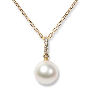 Tokyo Pearl 18K黃K金 8.5公釐 - 9.0公釐 Akoya 珍珠鑽石項鍊