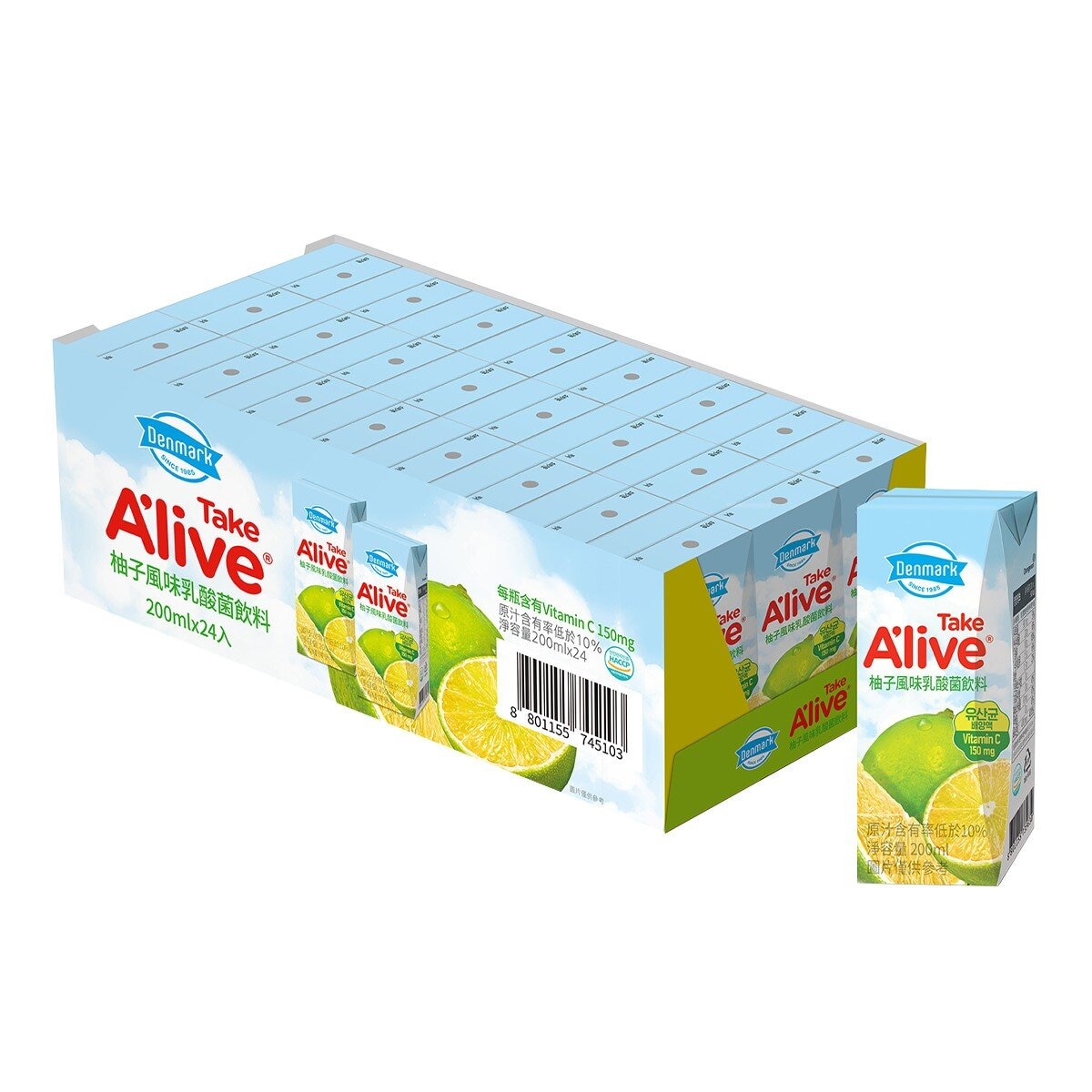 韓國東遠 Denmark Take Alive 柚子風味乳酸菌飲料 200毫升 X 24入