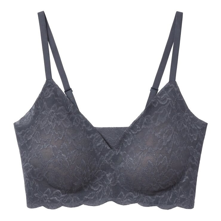 郡是 女立體花紋無鋼圈無痕內衣 深藍紫 L