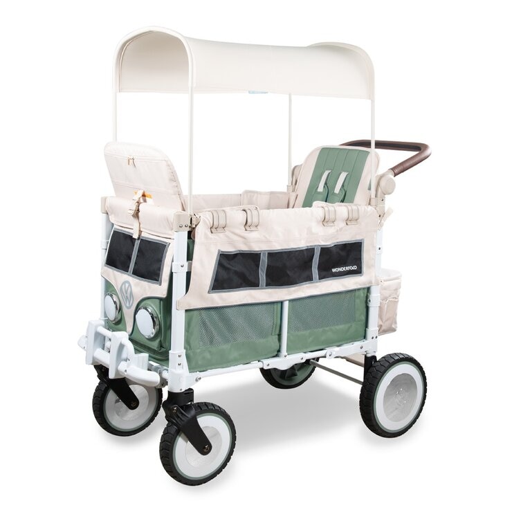 Wonderfold VW2 福斯聯名款雙人座推車 附防水地墊及折疊購物籃 鼠尾草綠