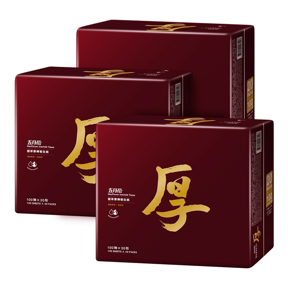 五月花 極萃厚棒抽取式衛生紙 100抽 X 60入