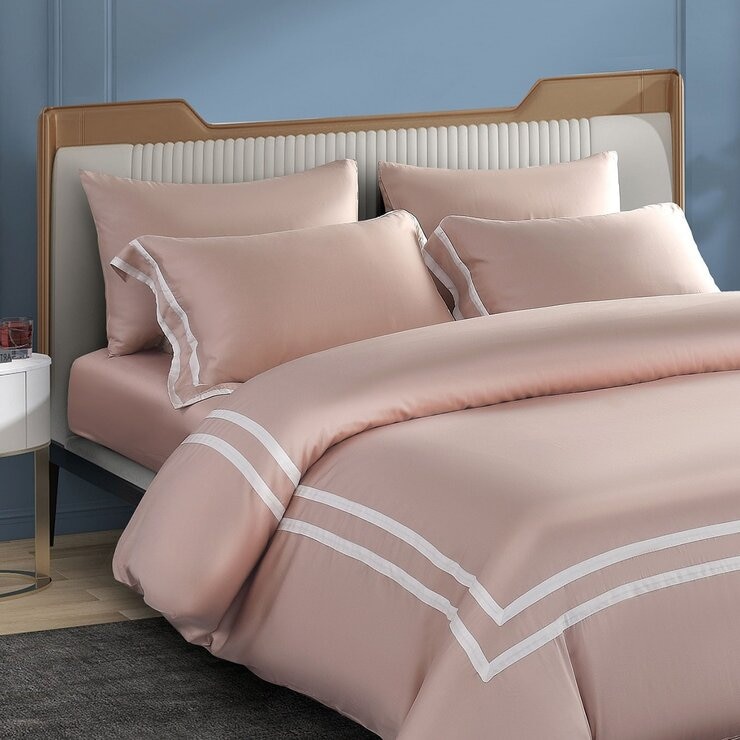 Don Home 萊賽爾素色雙人被套床包六件組 152公分 X 190公分 藕粉