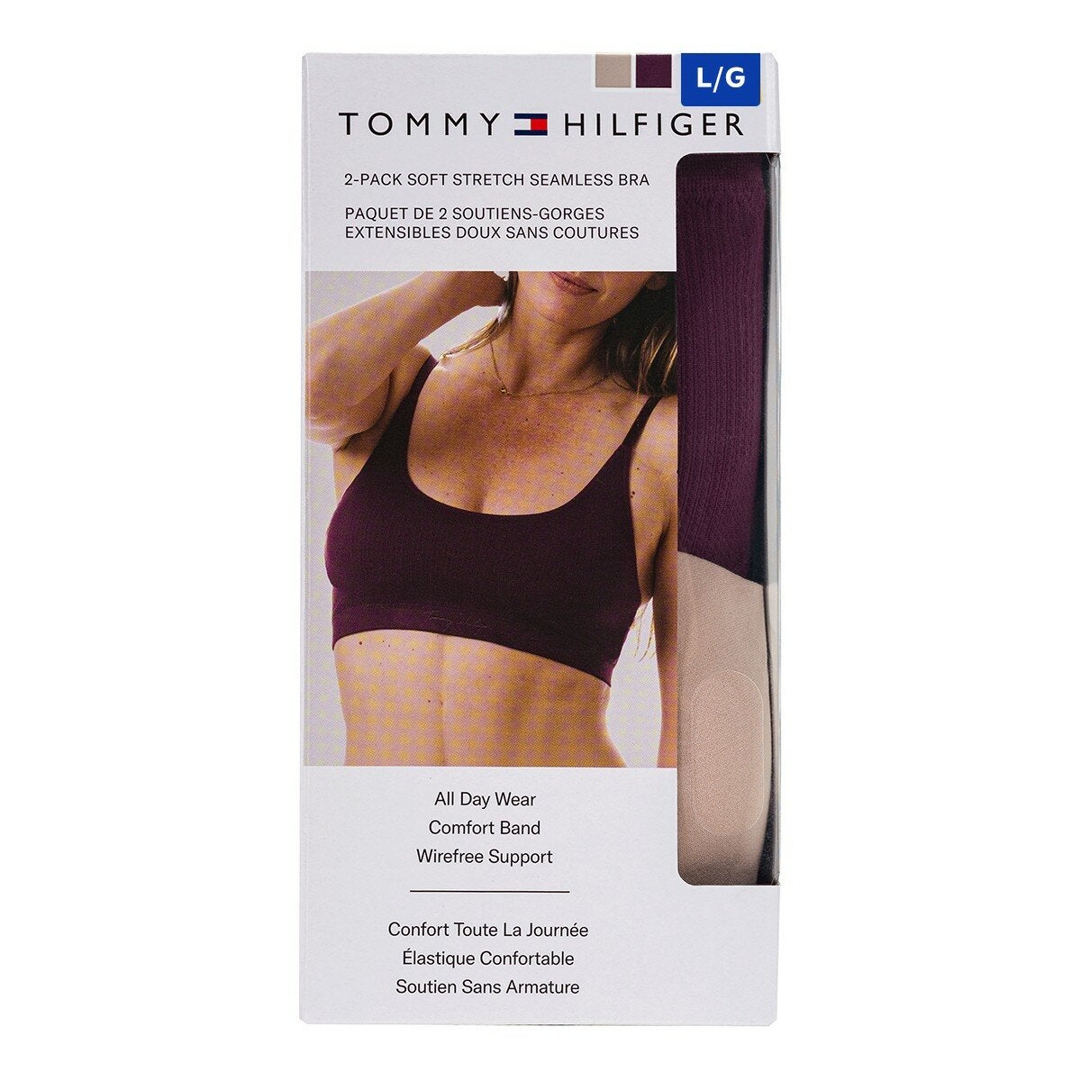 Tommy Hilfiger บราไร้โครงหญิง แพ็ค 2 ชิ้น L เนื้อ+ม่วง