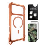 MAGEASY Odyssey Strap M 超軍規防摔掛繩手機殼 iPhone 17 Pro Max(珊瑚/魅力橘) + 鏡頭保護貼Lenz(白色) + Vetro 9H 鋼化玻璃保護膜