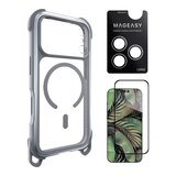 MAGEASY Odyssey Strap M 超軍規防摔掛繩手機殼 iPhone 17 Pro(迷霧/高冷灰) + 鏡頭保護貼Lenz(白色) + Vetro 9H 鋼化玻璃保護膜