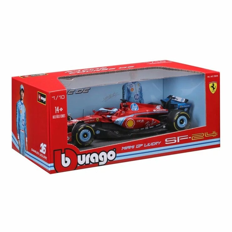 Bburago 1:18 賽車模型 Ferrari SF-24 (#16 Charles Leclerc) 邁阿密大獎賽塗裝 消光紅 / 14歲以上