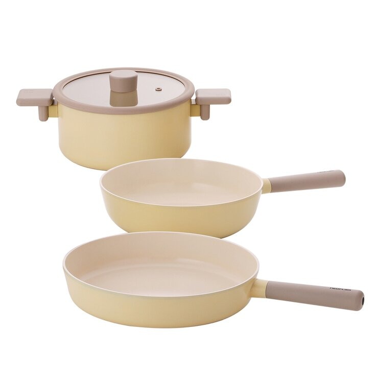 Neoflam 陶瓷不沾塗層鍋具 含玻璃上蓋 4件組 黃