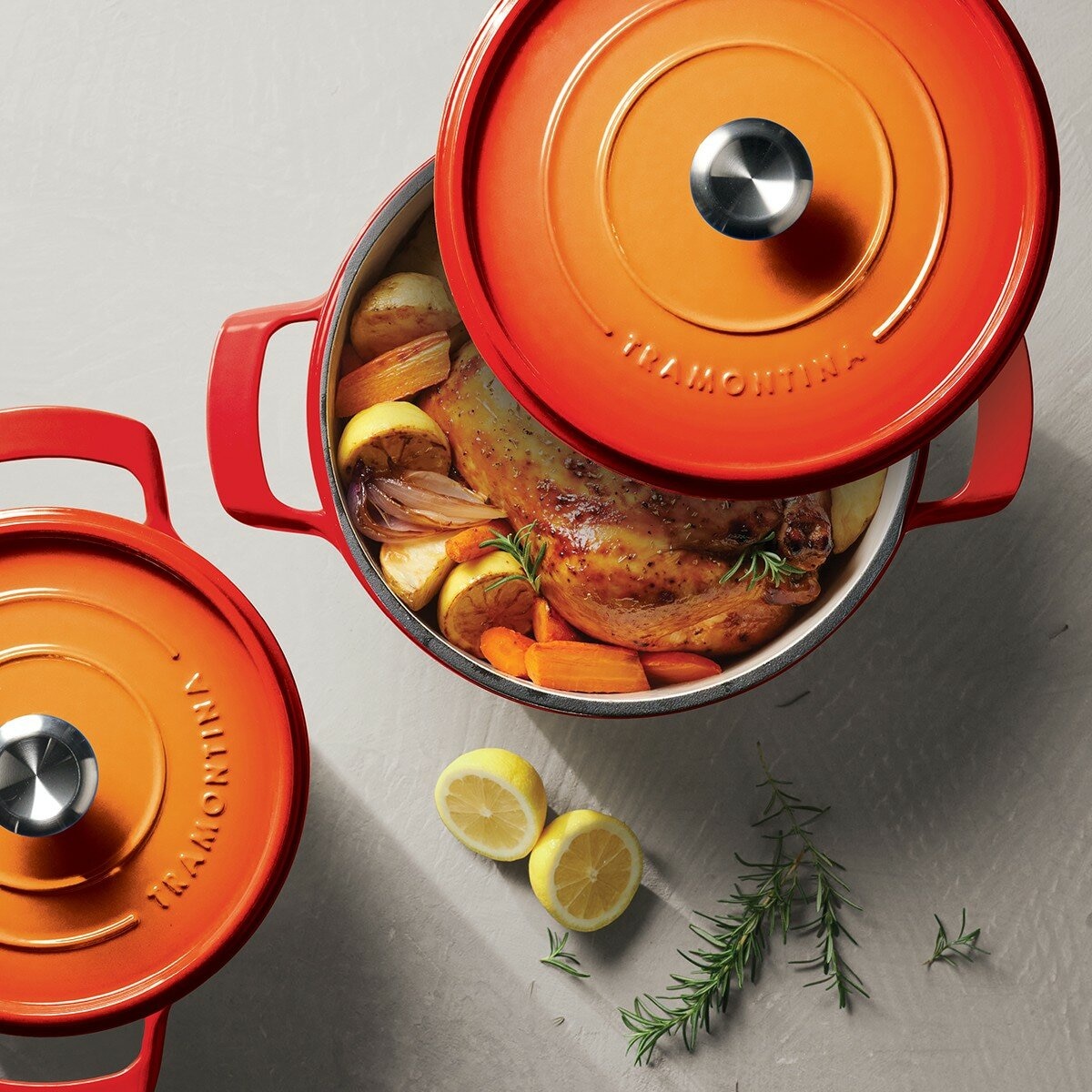 Tramontina 雙耳圓形鑄鐵鍋 含鋼頭鍋蓋 X 4件組 橘