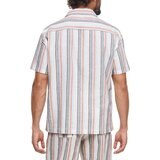 GAP 男麻棉短袖襯衫 白橘條紋 M