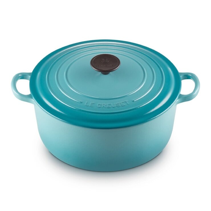 Le Creuset 雙耳圓形鑄鐵鍋 含電木頭鍋蓋 26公分 加勒比藍