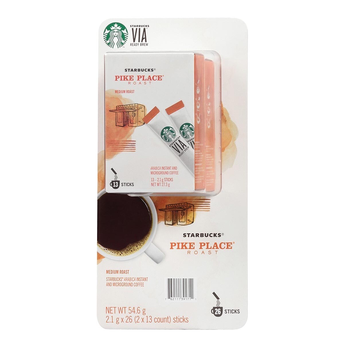 Starbucks Via 派克市場即溶研磨咖啡 2.1公克 X 26入