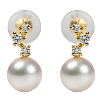 Tokyo Pearl 18K黃K金 5.0公釐 - 5.5公釐 Akoya 珍珠鑽石耳環