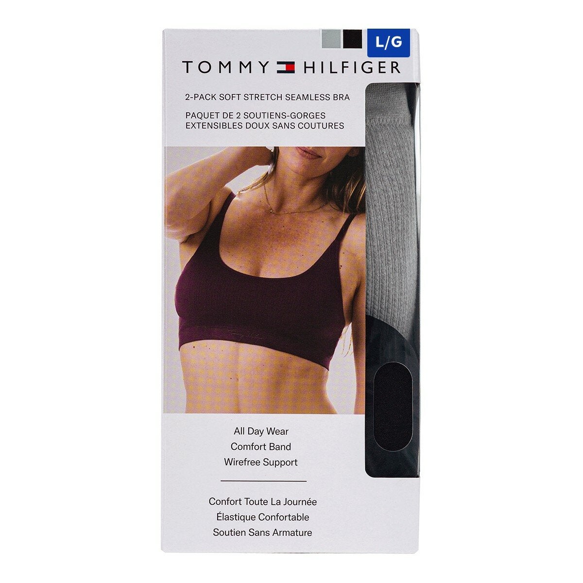 Tommy Hilfiger Women's Wire-free Bra 2-pack L Black+Gray