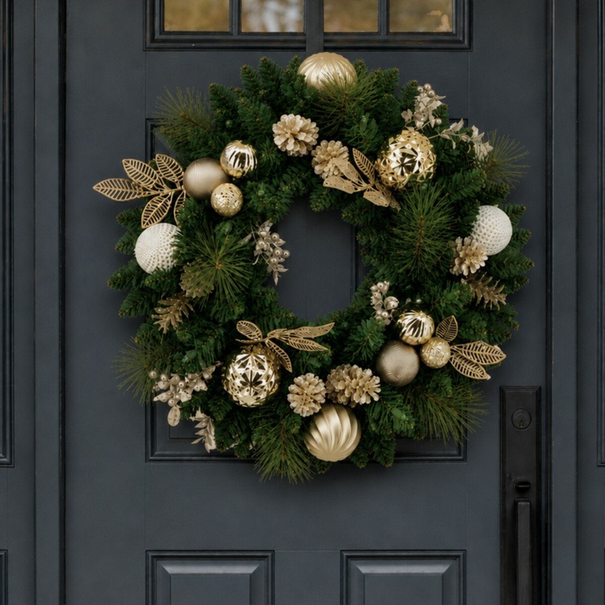24吋聖誕裝飾花圈 白金色 24吋聖誕裝飾花圈 白金色