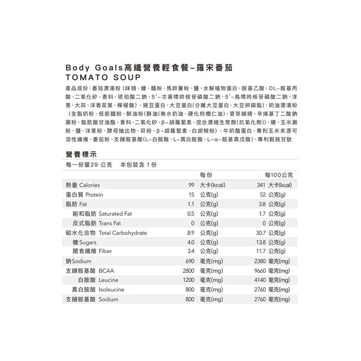 Body Goals Nutrition High Fiber Soup Tomato X 30-Pack