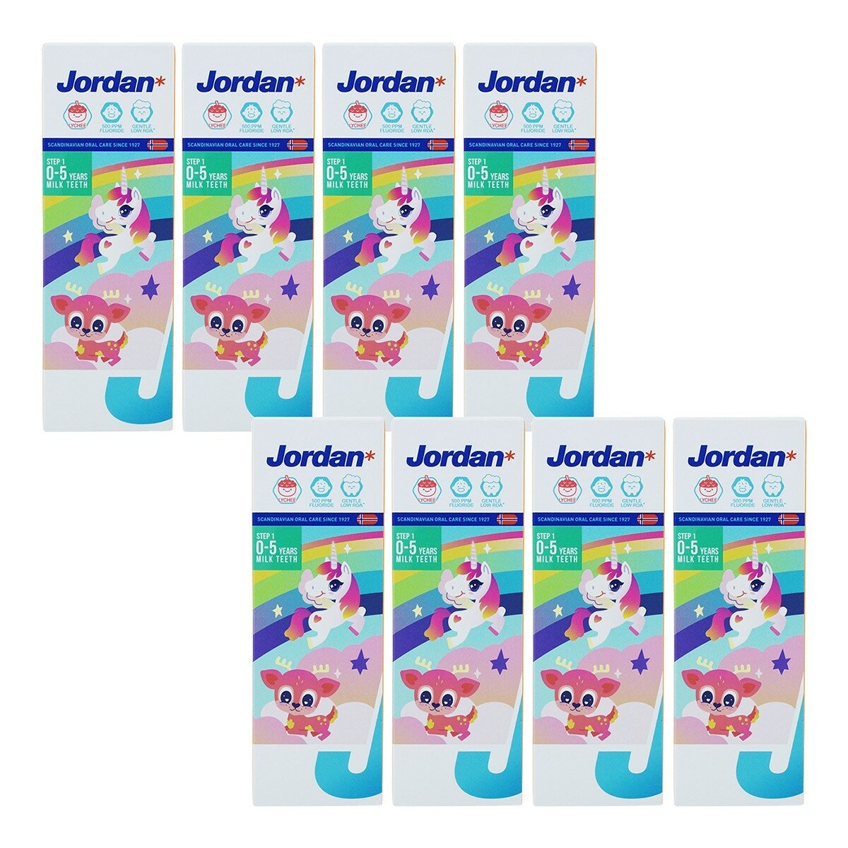 Jordan 0-5歲兒童牙膏 含氟500ppm 荔枝口味 75公克 X 8入 Jordan 0-5歲兒童牙膏 含氟500ppm 荔枝口味 75公克 X 8入
