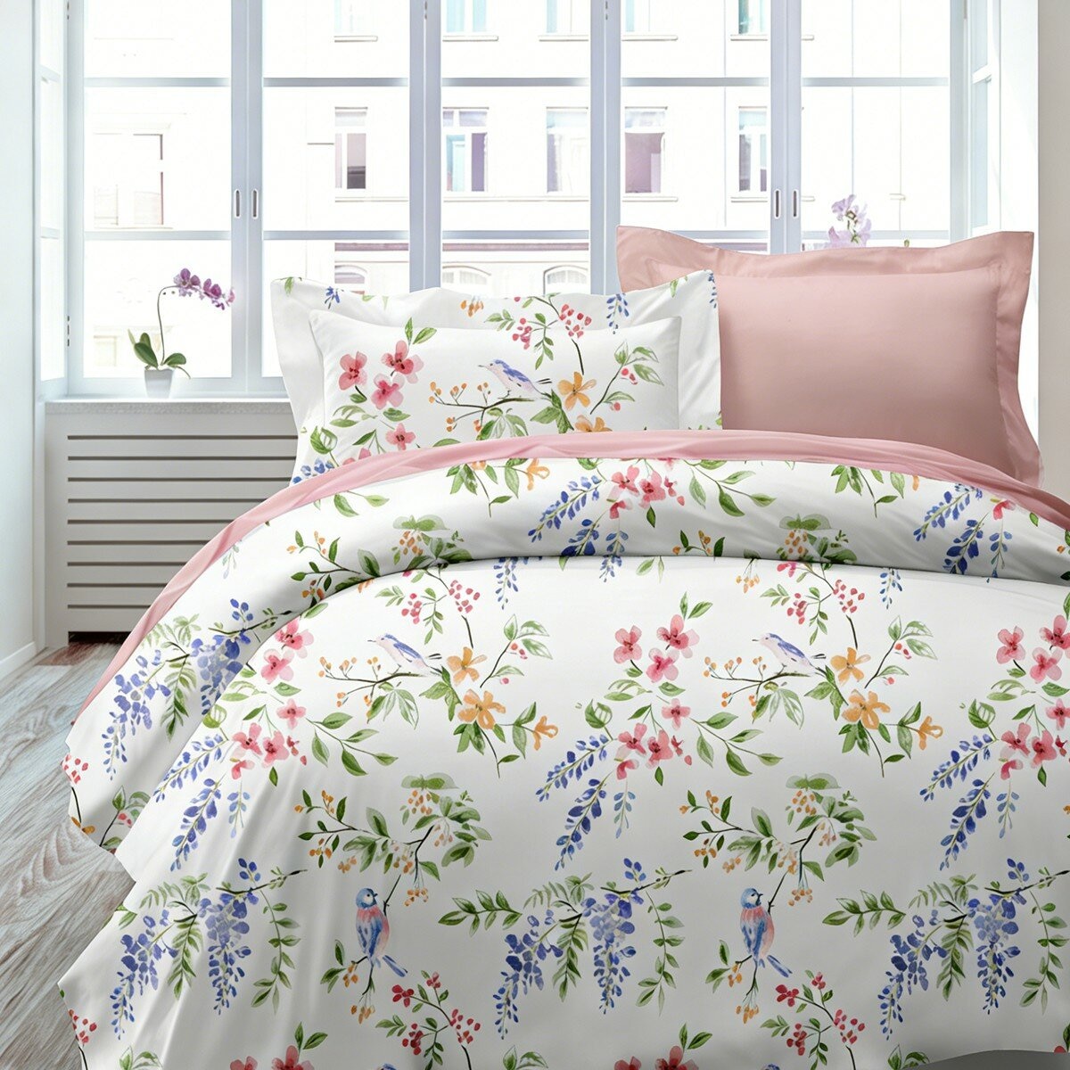 Caliphil 美國棉雙人加大床包兩用被四件組 183公分 X 190公分 呢喃花語