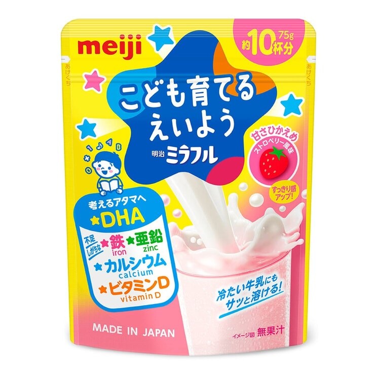 Meiji Miraful Nutrition Supplement Powder for Kids 75 g X 12-Pack [Strawberry Flavor X 4-Pack + Vanilla Milk Flavor X 4-Pack + Chocolate X 4-Pack]