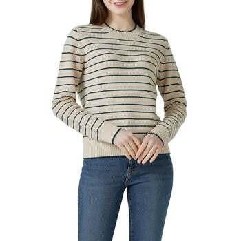 Lydia Vine 韓版女條紋圓領長袖上衣 米色 S