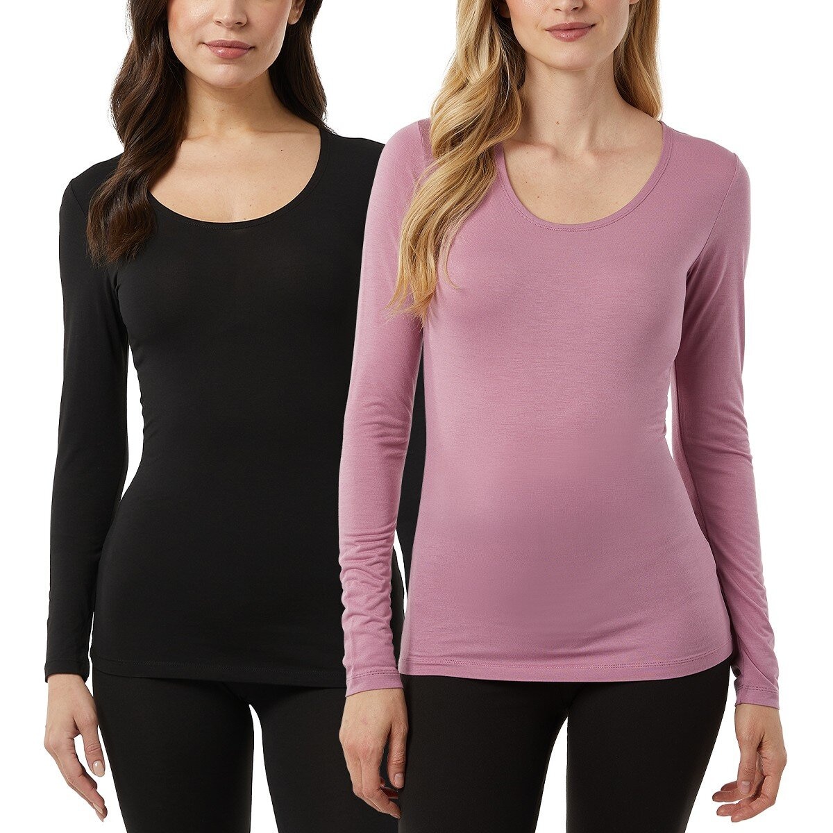 32 Degrees 女長袖發熱衣兩件組 黑/淺紫