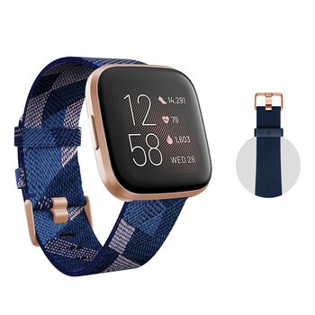 Fitbit 健康運動智慧手錶 雙錶帶版 Versa 2 金框藍底粉紅編織錶帶 Fitbit 健康運動智慧手錶 雙錶帶版 Versa 2 金框藍底粉紅編織錶帶